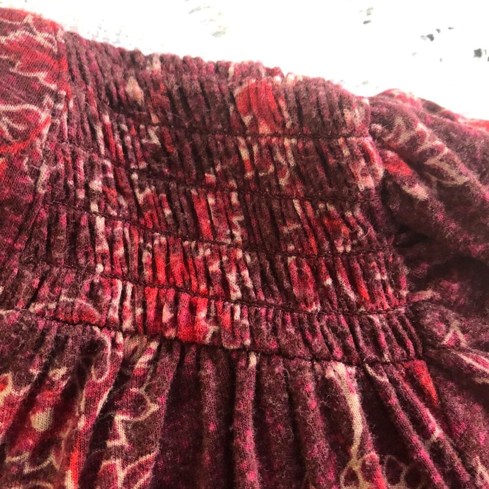 Knox Rose Women's L Knit V-Neck Button Up Top Burgundy Floral Boho - Picture 10 of 14